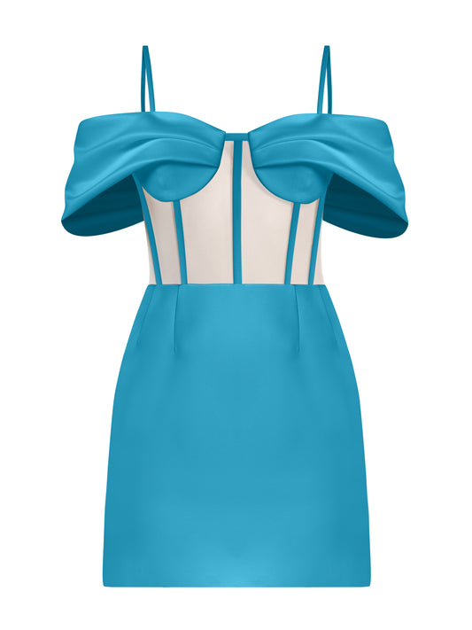 Belle of the Ball Satin Mini Dress - Capri Blue by Tia Dorraine Women's Luxury Fashion Designer Clothing Brand