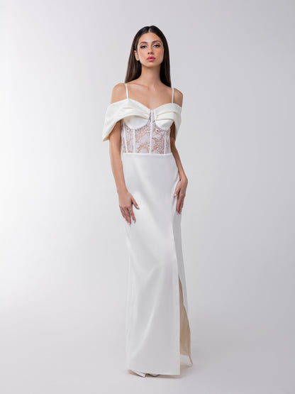 Belle of the Ball Satin Maxi Dress with Lace Corset