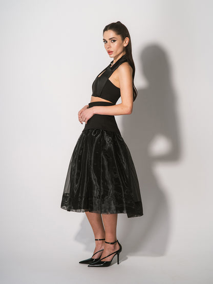 Black Swan Organza A-Line Midi Skirt by Tia Dorraine Women's Luxury Fashion Designer Clothing Brand