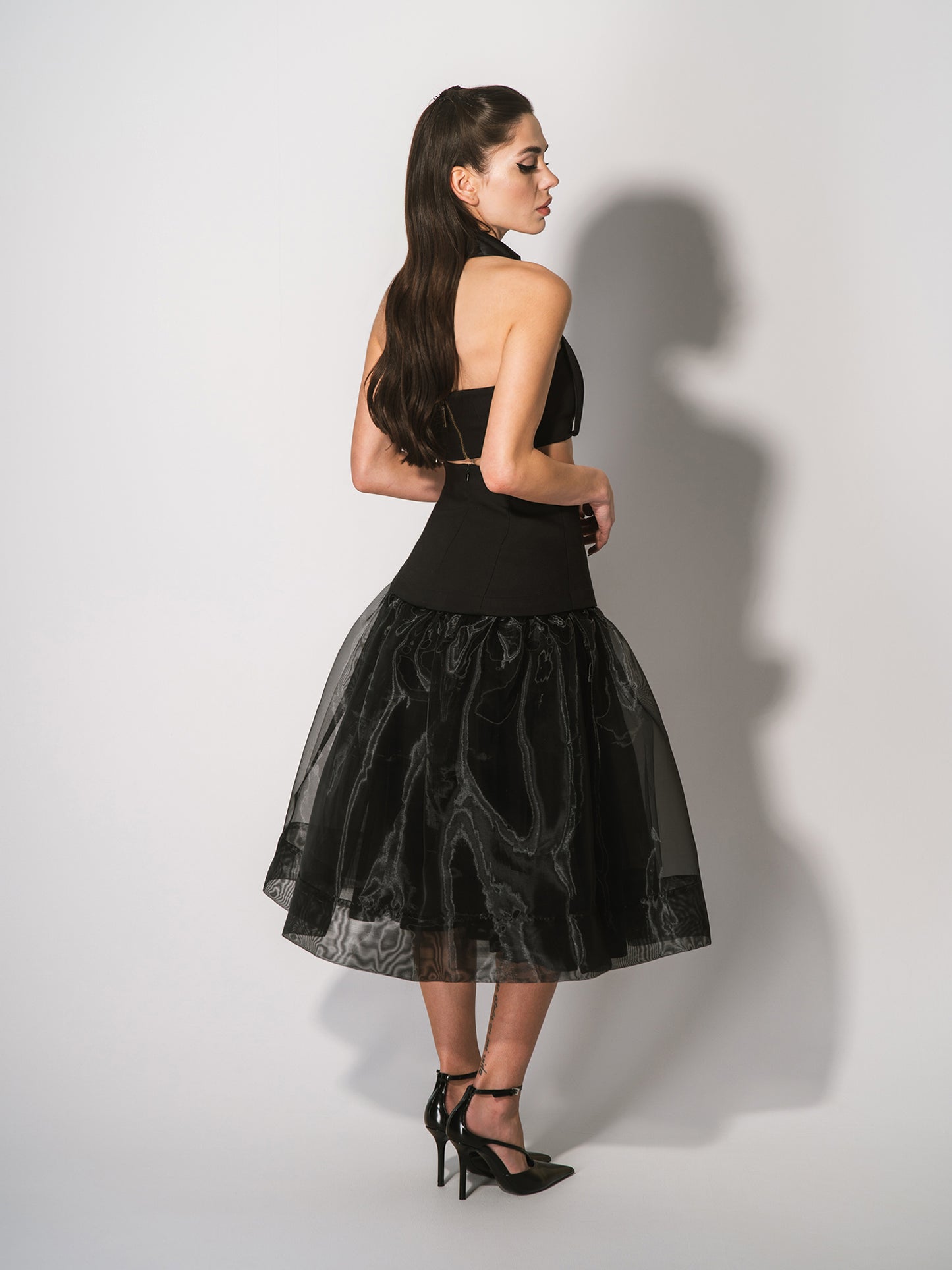 Black Swan Organza A-Line Midi Skirt by Tia Dorraine Women's Luxury Fashion Designer Clothing Brand