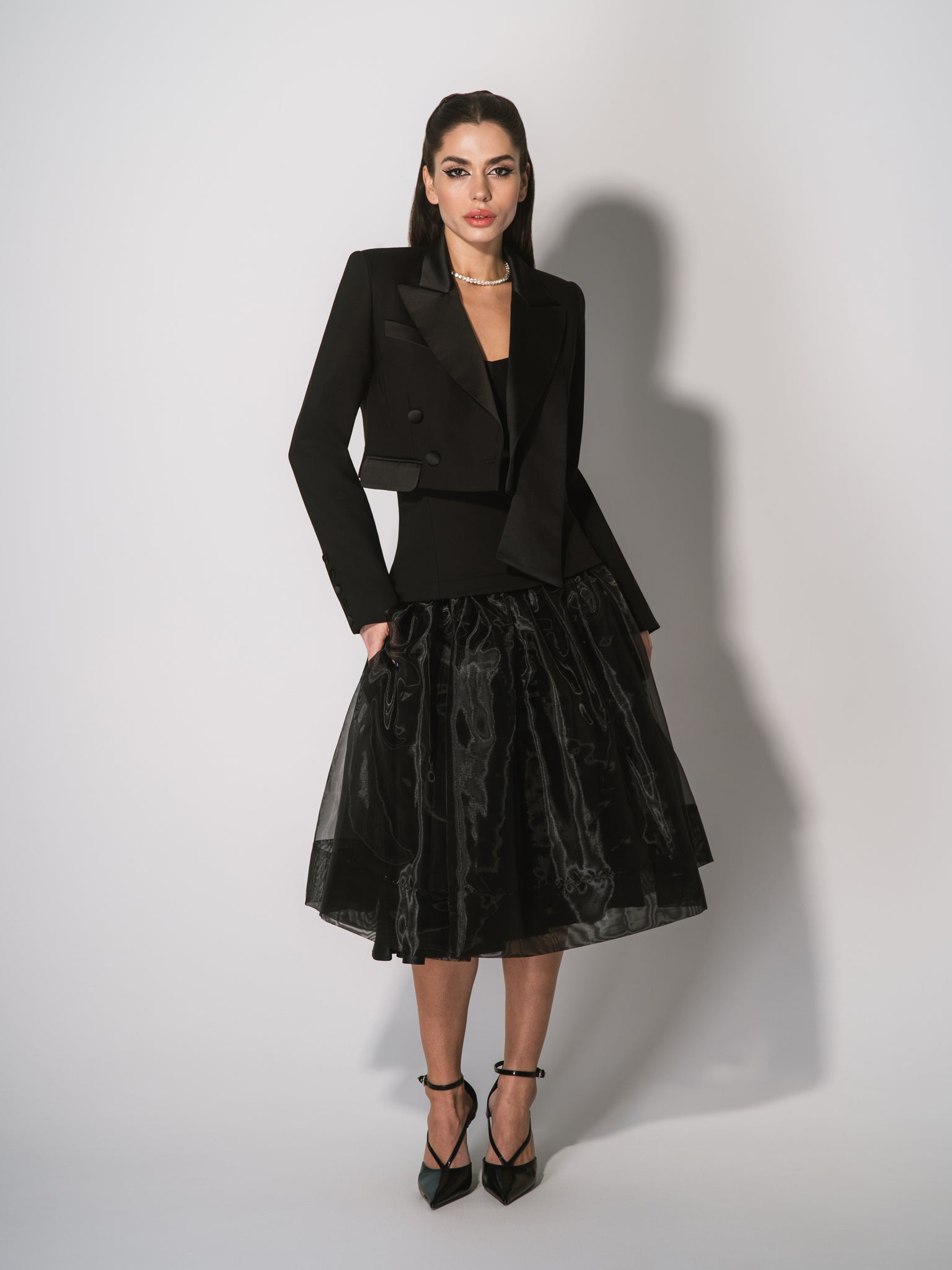 Black Swan Organza A-Line Midi Skirt by Tia Dorraine Women's Luxury Fashion Designer Clothing Brand