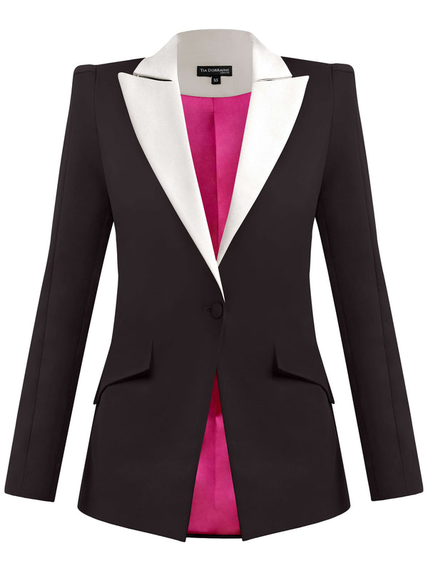 Illusion Classic Tailored Blazer - Black & White by Tia Dorraine Women's Luxury Fashion Designer Clothing Brand