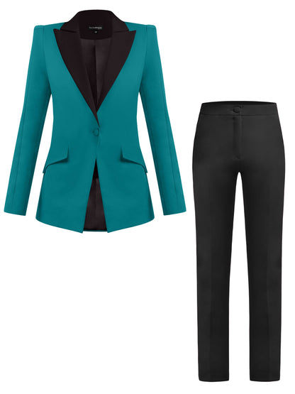 Illusion Classic Tailored Suit - Turquoise & Black by Tia Dorraine Women's Luxury Fashion Designer Clothing Brand