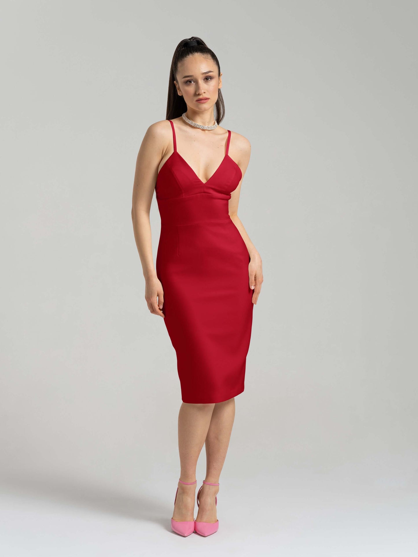 Bold Simplicity Midi Dress - Fierce Red by Tia Dorraine Women's Luxury Fashion Designer Clothing Brand