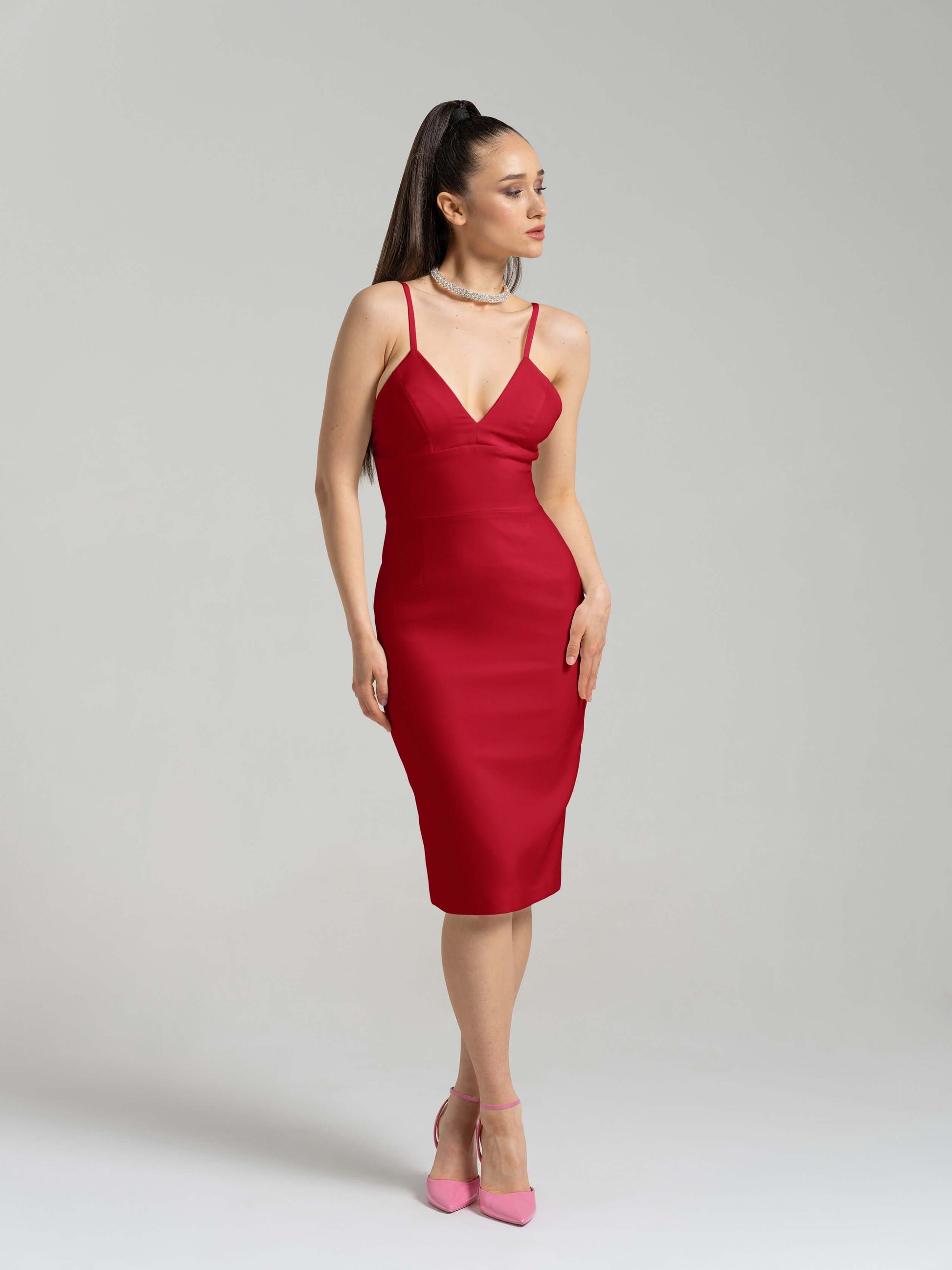 Bold Simplicity Midi Dress - Fierce Red by Tia Dorraine Women's Luxury Fashion Designer Clothing Brand