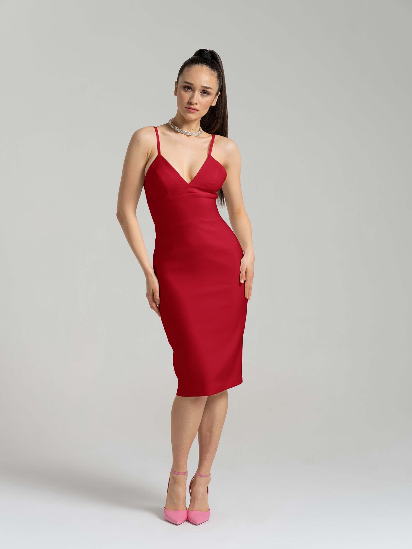 Bold Simplicity Midi Dress - Fierce Red by Tia Dorraine Women's Luxury Fashion Designer Clothing Brand