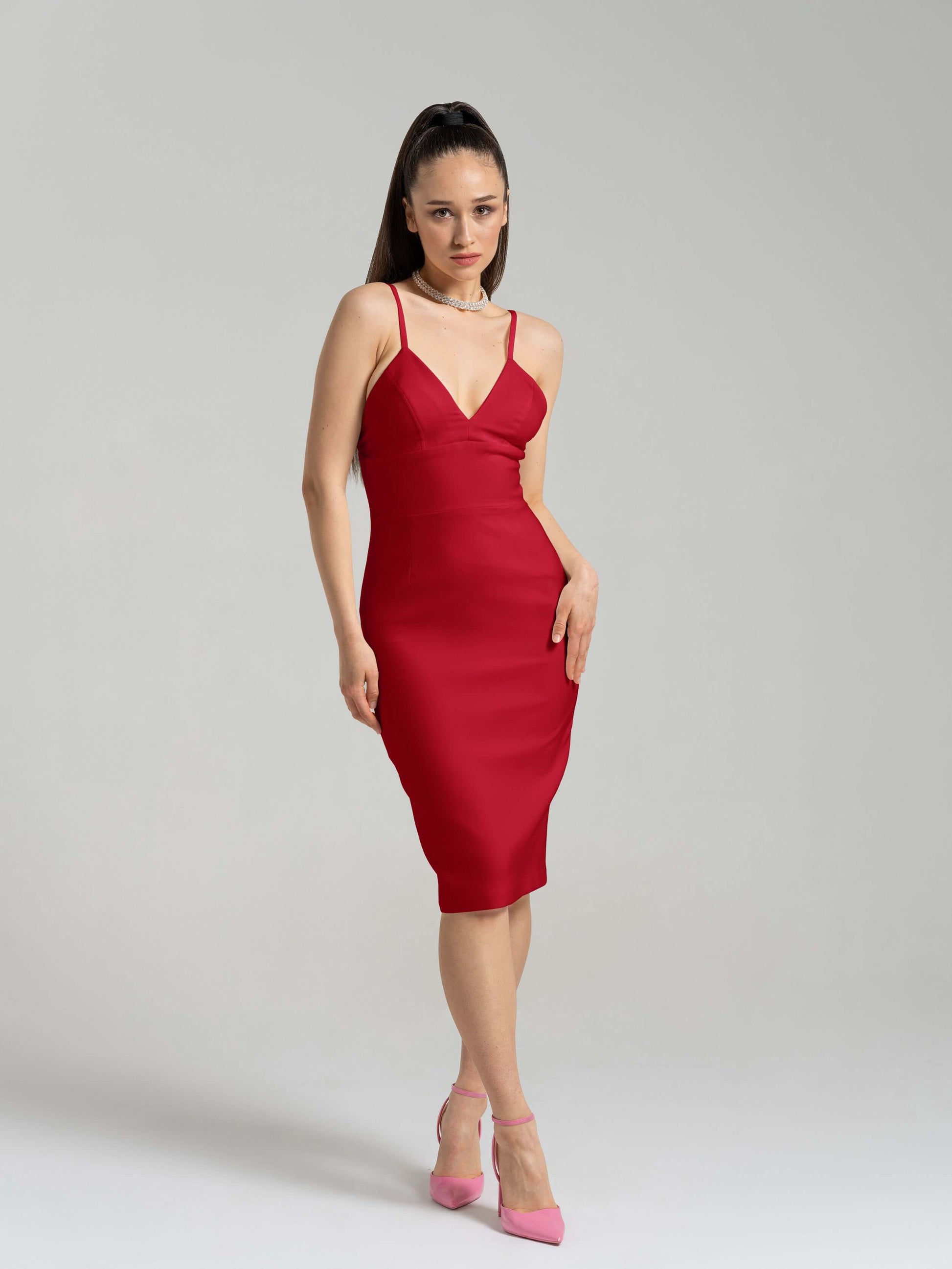 Bold Simplicity Midi Dress - Fierce Red by Tia Dorraine Women's Luxury Fashion Designer Clothing Brand