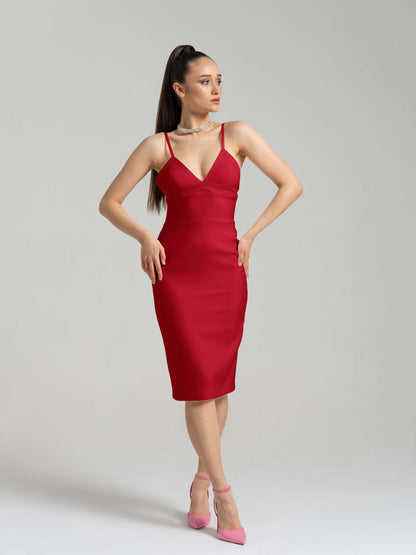 Bold Simplicity Midi Dress - Fierce Red by Tia Dorraine Women's Luxury Fashion Designer Clothing Brand