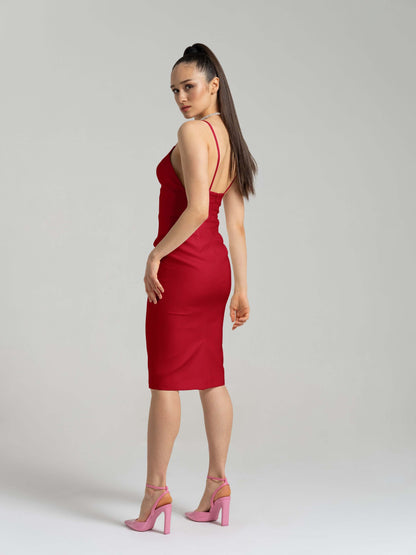 Bold Simplicity Midi Dress - Fierce Red by Tia Dorraine Women's Luxury Fashion Designer Clothing Brand