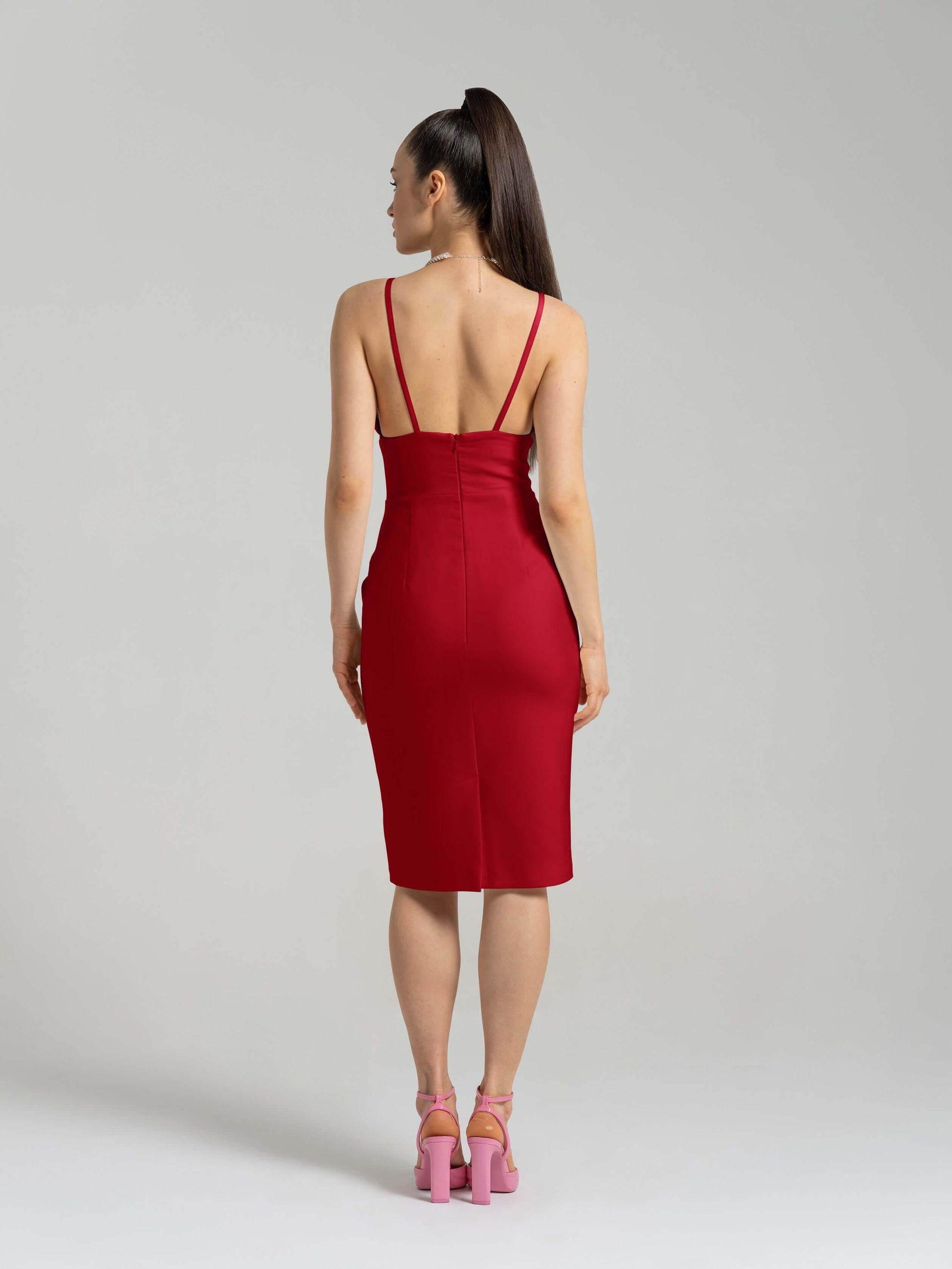 Bold Simplicity Midi Dress - Fierce Red by Tia Dorraine Women's Luxury Fashion Designer Clothing Brand