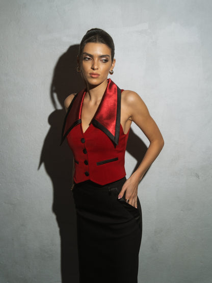 Born to Run Cropped Tailored Waistcoat - Fierce Red  by Tia Dorraine Women's Luxury Fashion Designer Clothing Brand