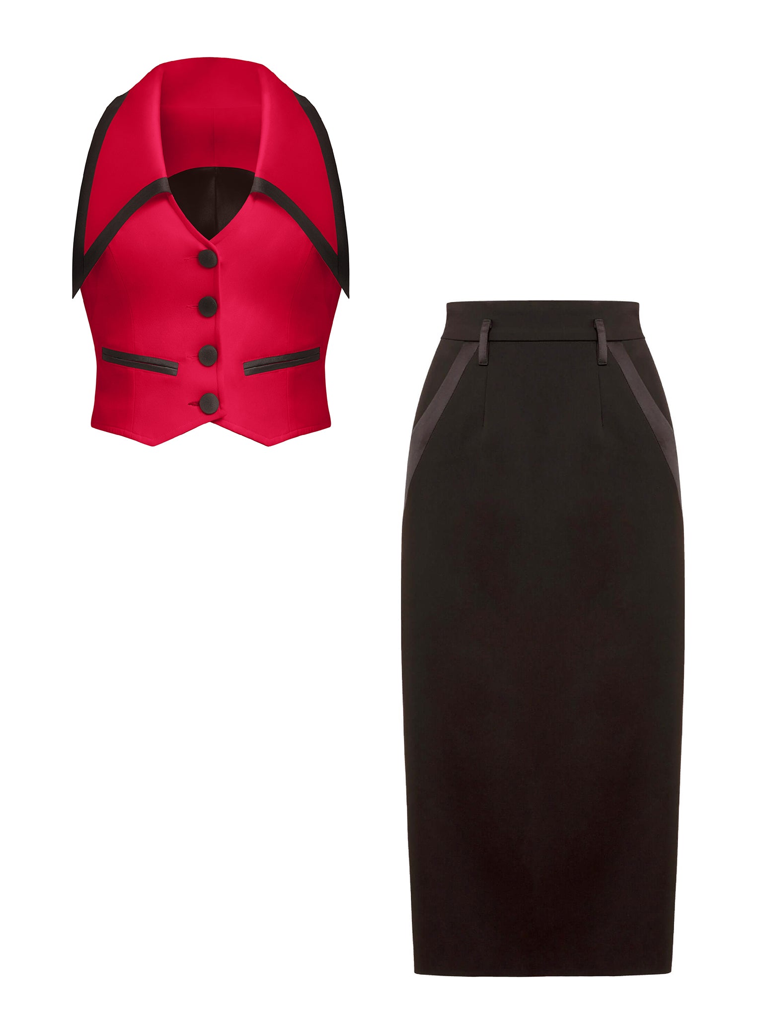 Born to Run Waistcoat & Skirt Set - Black & Red by Tia Dorraine Women's Luxury Fashion Designer Clothing Brand