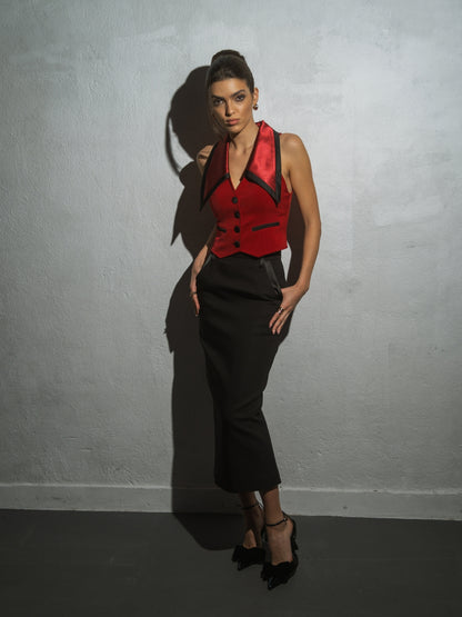 Born to Run Waistcoat & Skirt Set - Black & Red by Tia Dorraine Women's Luxury Fashion Designer Clothing Brand