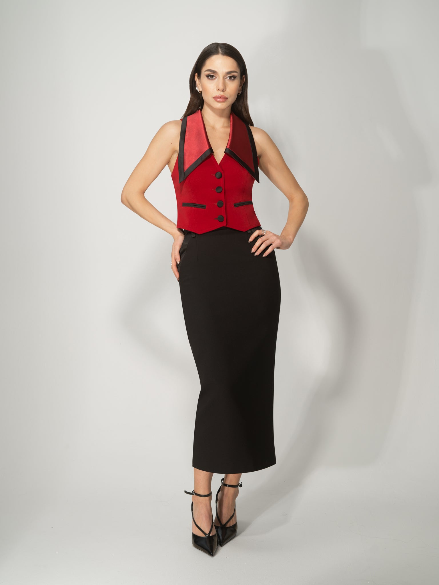 Born to Run Waistcoat & Skirt Set - Black & Red by Tia Dorraine Women's Luxury Fashion Designer Clothing Brand