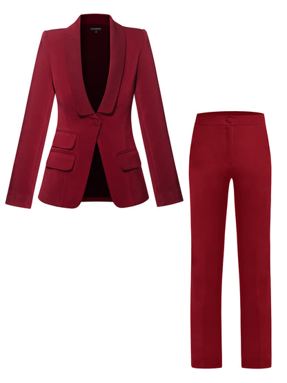 Burgundy Single-Breasted Pant Suit by Tia Dorraine Women's Luxury Fashion Designer Clothing Brand