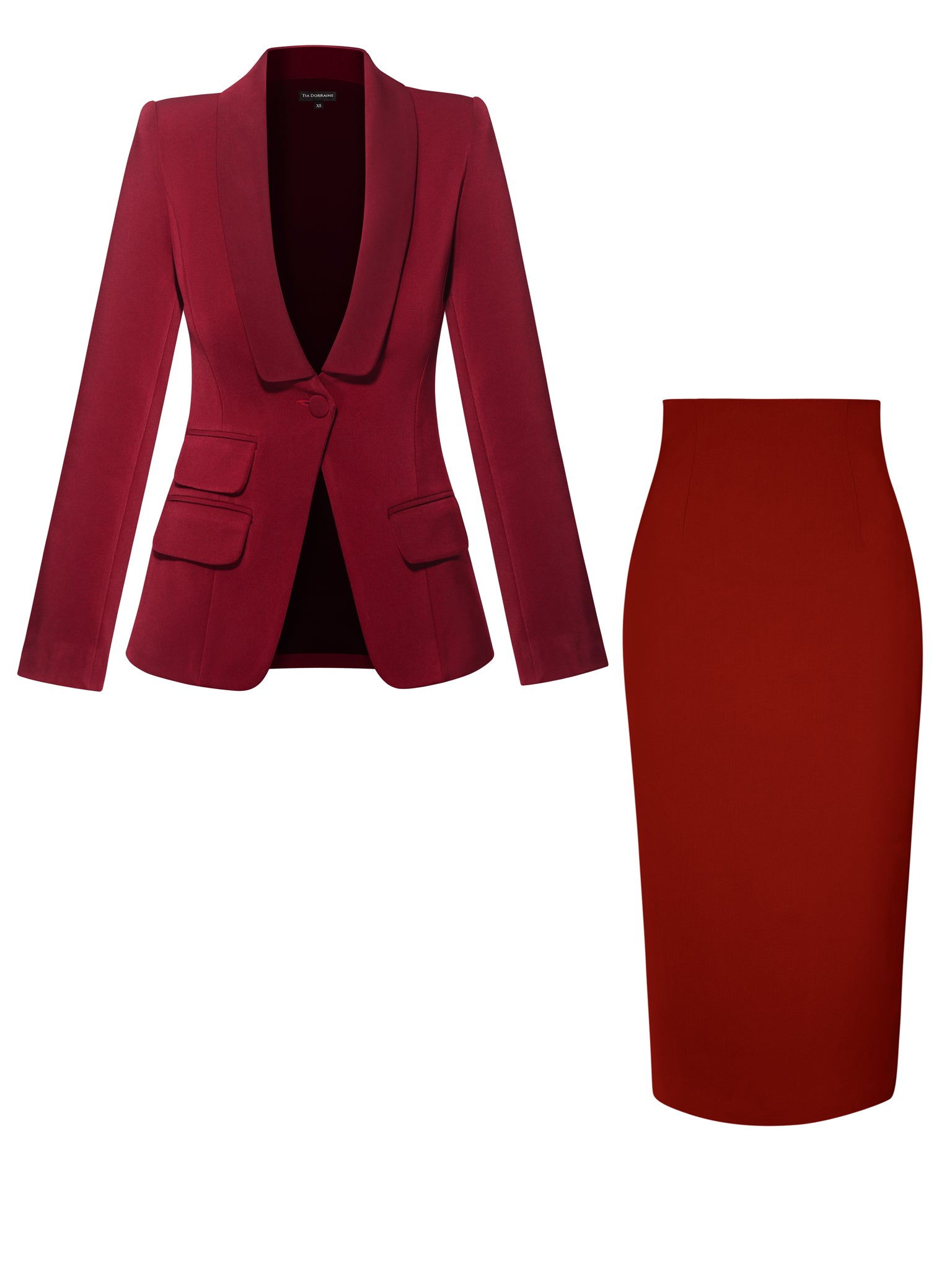 Burgundy Single-Breasted Skirt Suit by Tia Dorraine Women's Luxury Fashion Designer Clothing Brand