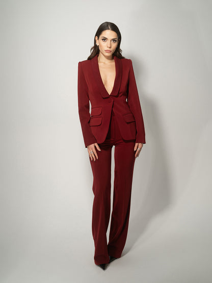 Burgundy Tailored Straight-Leg Trousers by Tia Dorraine Women's Luxury Fashion Designer Clothing Brand