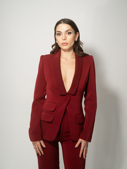 Burgundy Timeless Single-Breasted Blazer by Tia Dorraine Women's Luxury Fashion Designer Clothing Brand