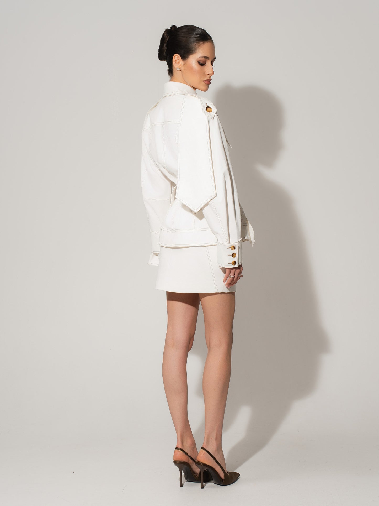 Button Front Mini Skirt - White