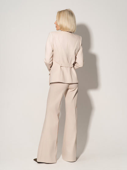 Button Up Collarless Blazer Jacket In Cotton - Beige