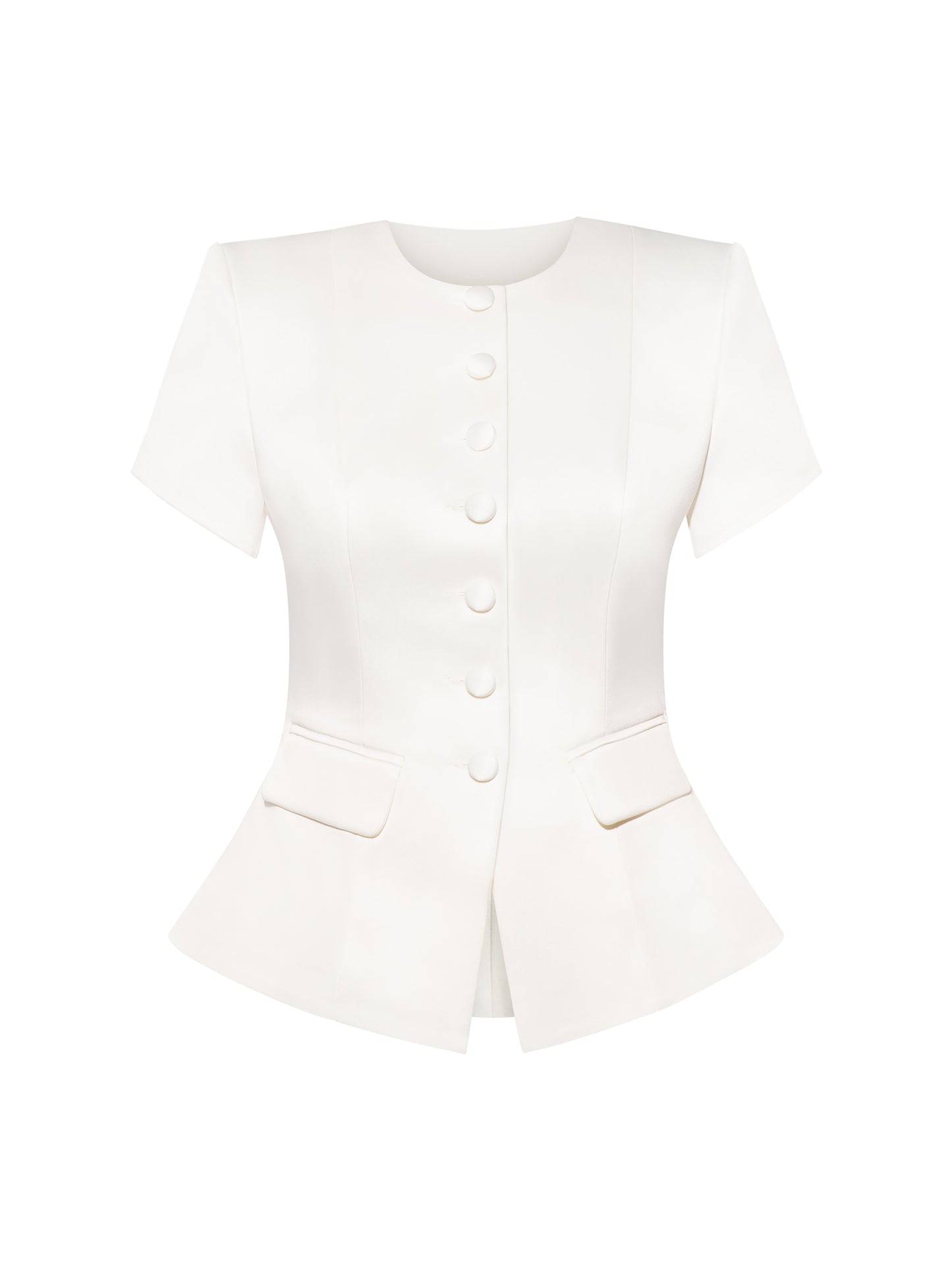 Button Up Short Sleeves Blazer - Pearl White