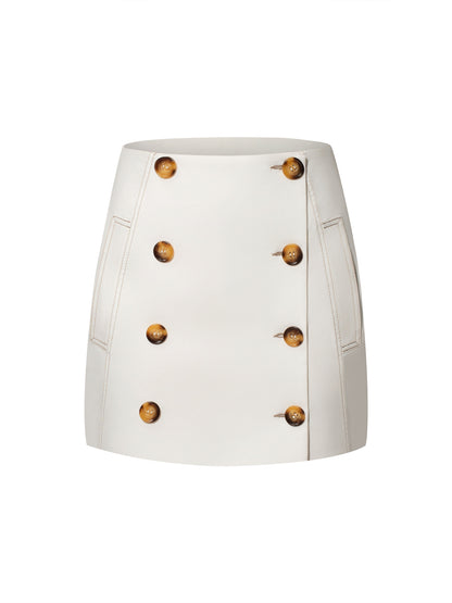 Button Front Mini Skirt - White