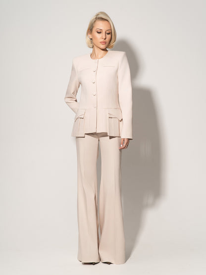 Flared Trousers With Adjustable Waist In Cotton - Beige