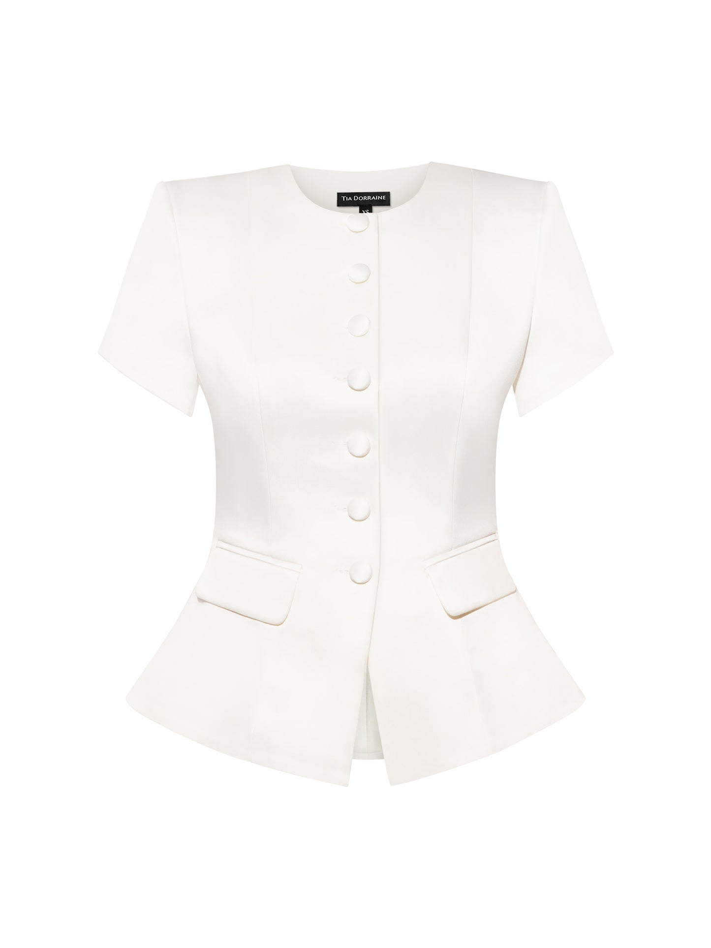 Button Up Short Sleeves Blazer - Pearl White