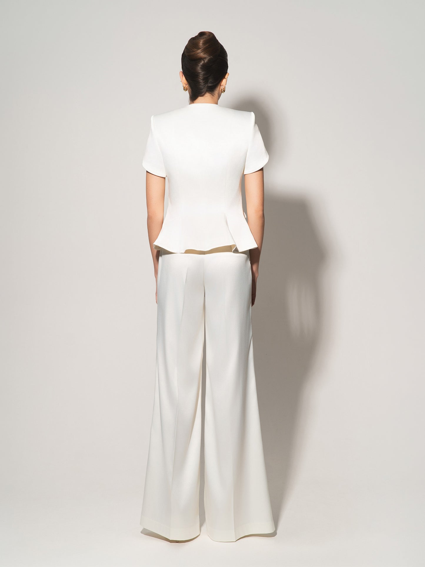 Button Up Short Sleeves Blazer - Pearl White