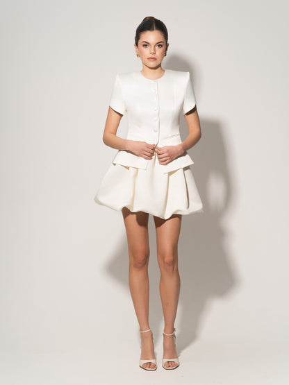 Satin Balloon Mini Skirt - Pearl White