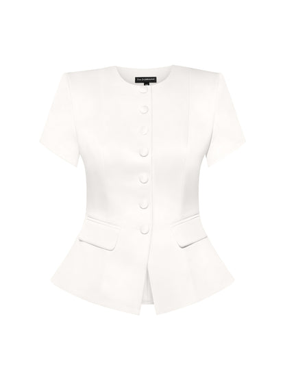 Romantic Glow Short Sleeves Blazer - Pearl White