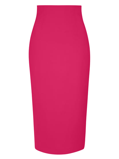 Hot Pink High-Waist Pencil Midi Skirt