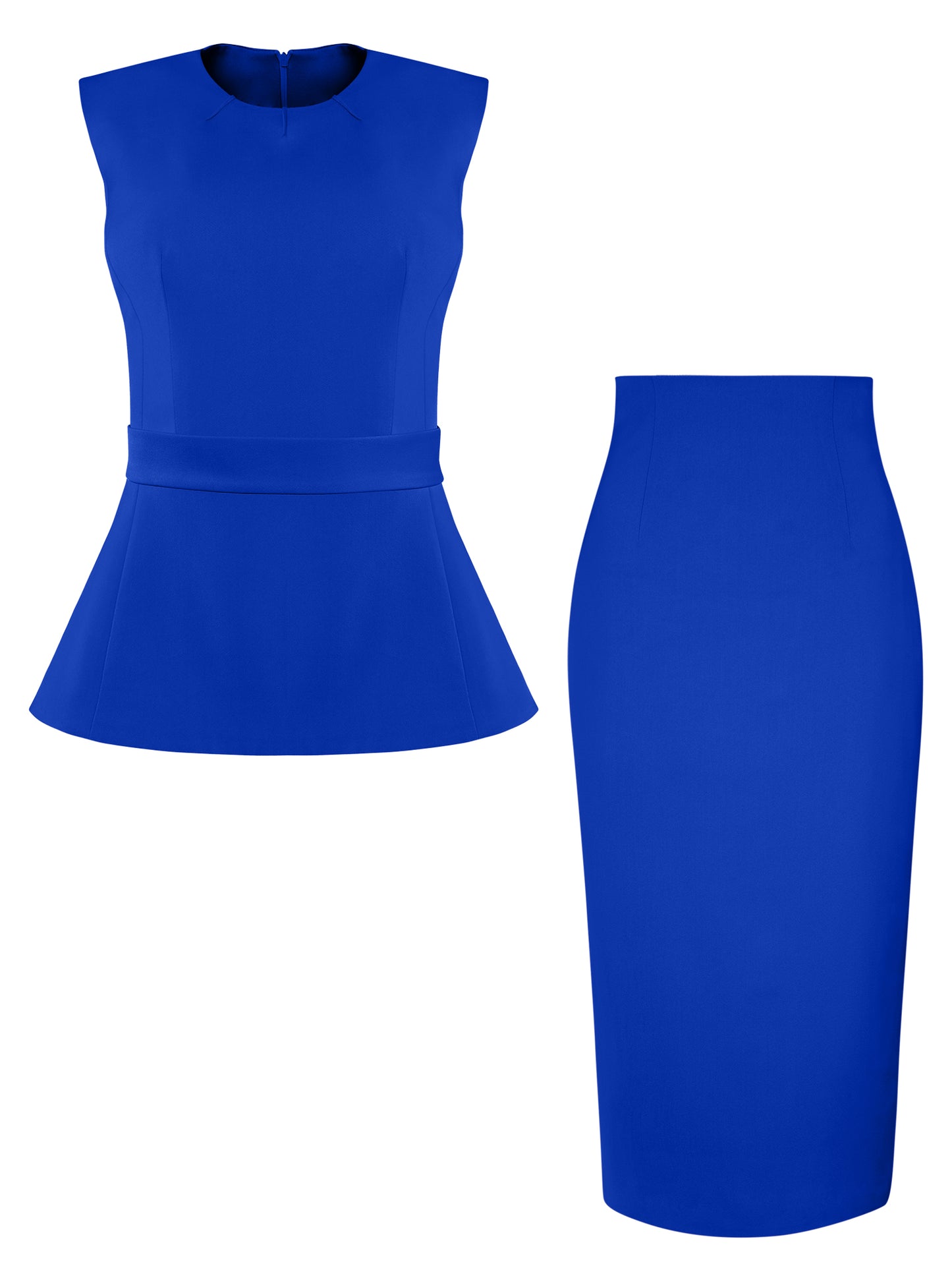 Royal Azure Sleeveless Top & Pencil Midi Skirt Set by Tia Dorraine Women's Luxury Fashion Designer Clothing Brand