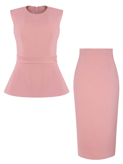 Cotton Candy Sleeveless Top & Pencil Midi Skirt Set by Tia Dorraine Women's Luxury Fashion Designer Clothing Brand