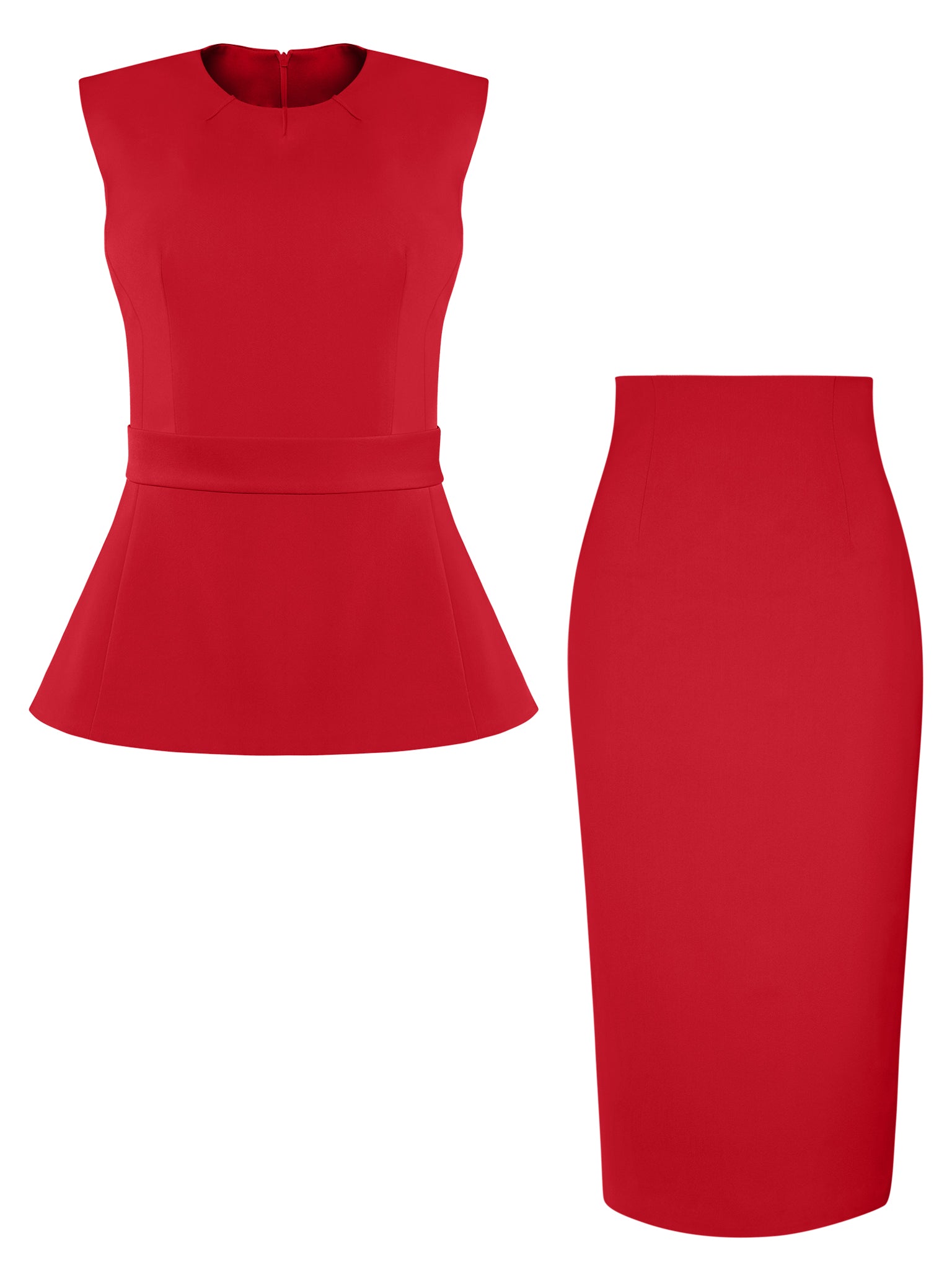 Fierce Red Sleeveless Top & Pencil Midi Skirt Set by Tia Dorraine Women's Luxury Fashion Designer Clothing Brand