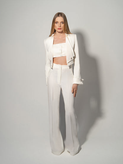 A Touch of Glamour Cropped Blazer - Pearl White