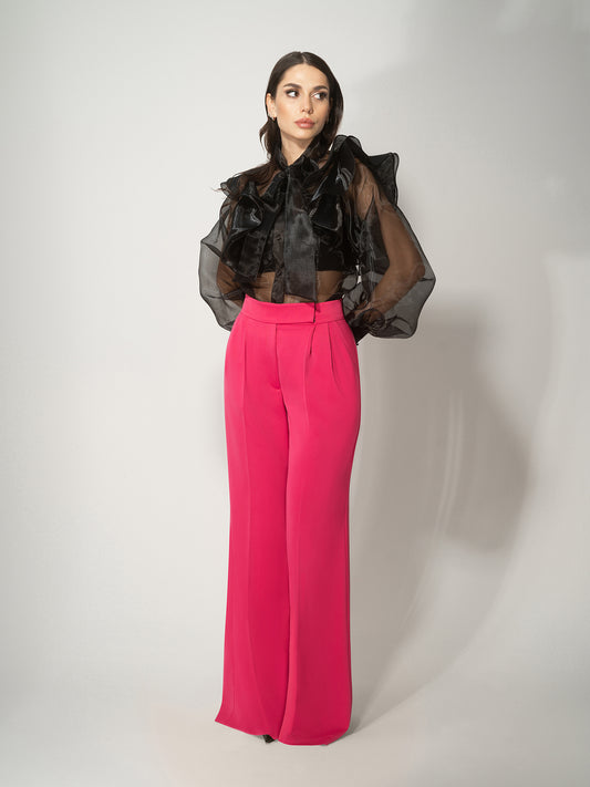 High-Waist Wide-Leg Trousers - Hot Pink