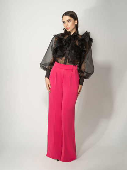 High-Waist Wide-Leg Trousers - Hot Pink