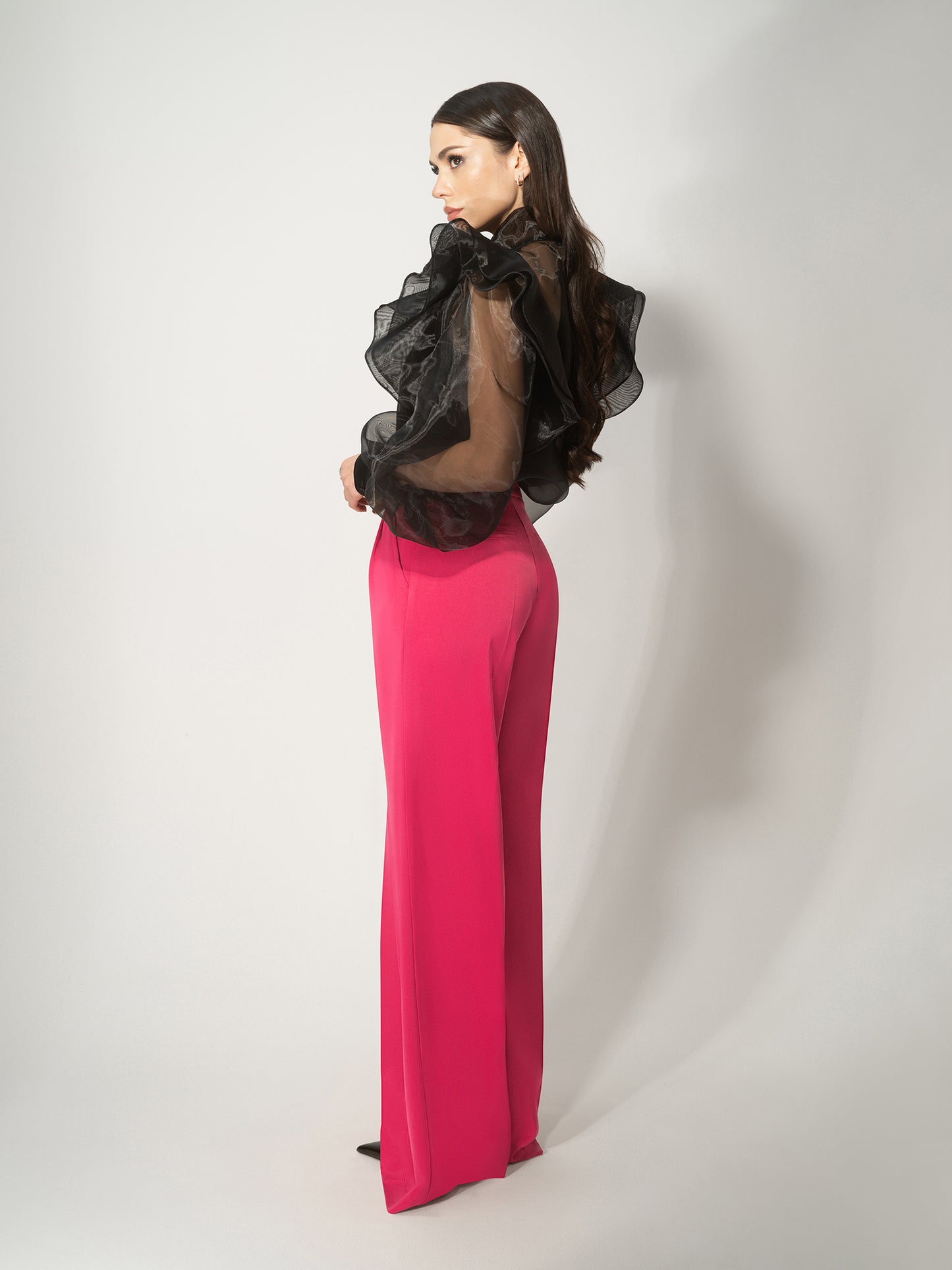 High-Waist Wide-Leg Trousers - Hot Pink