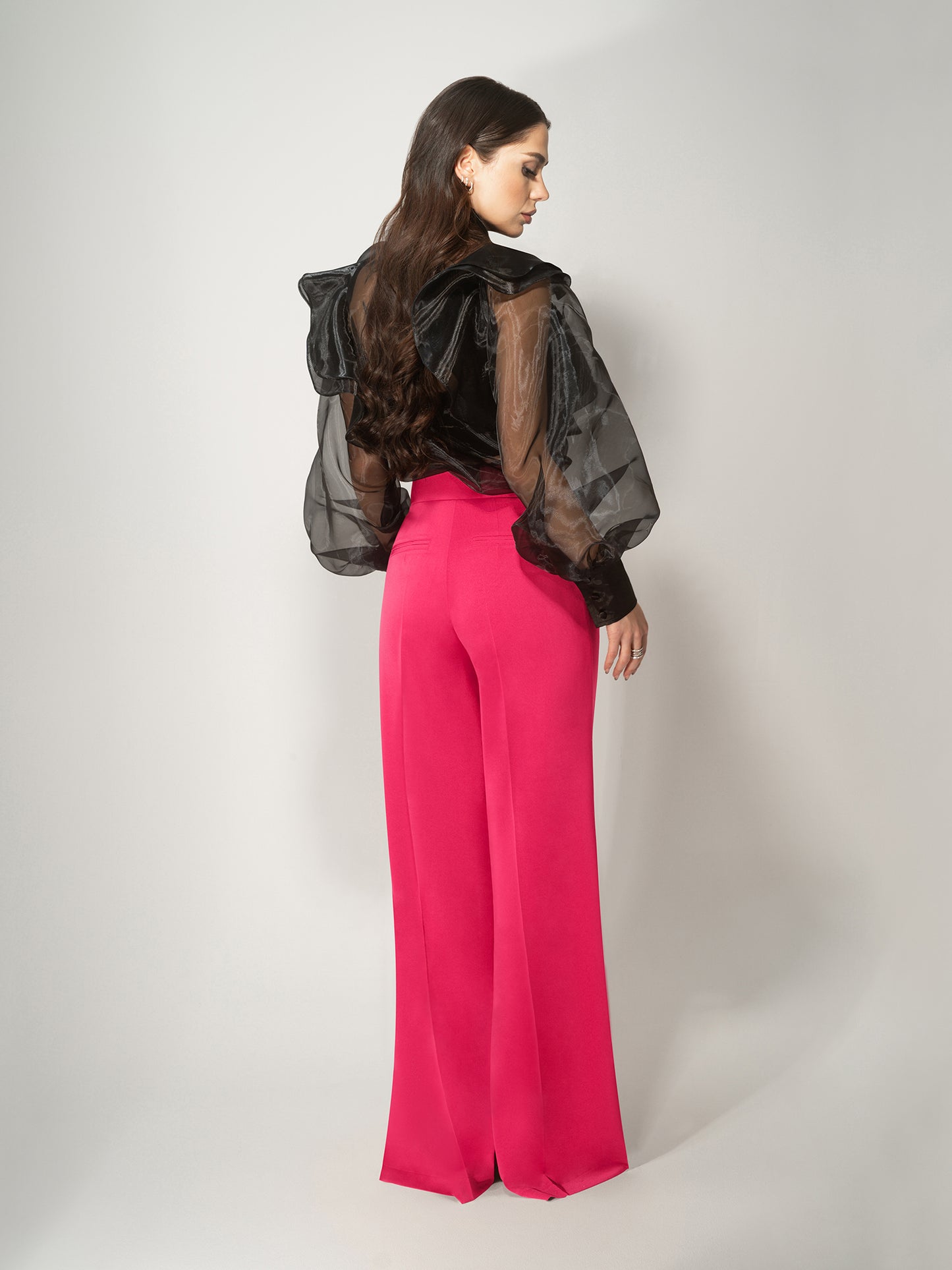 High-Waist Wide-Leg Trousers - Hot Pink