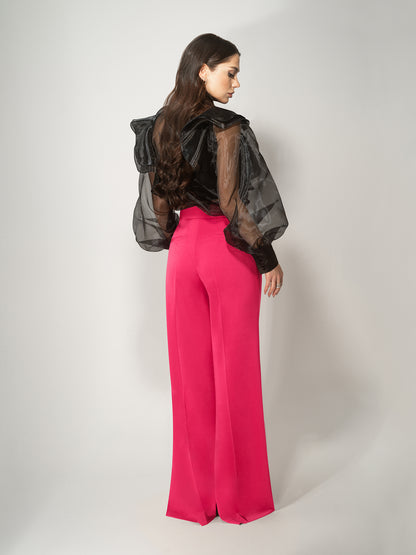 High-Waist Wide-Leg Trousers - Hot Pink