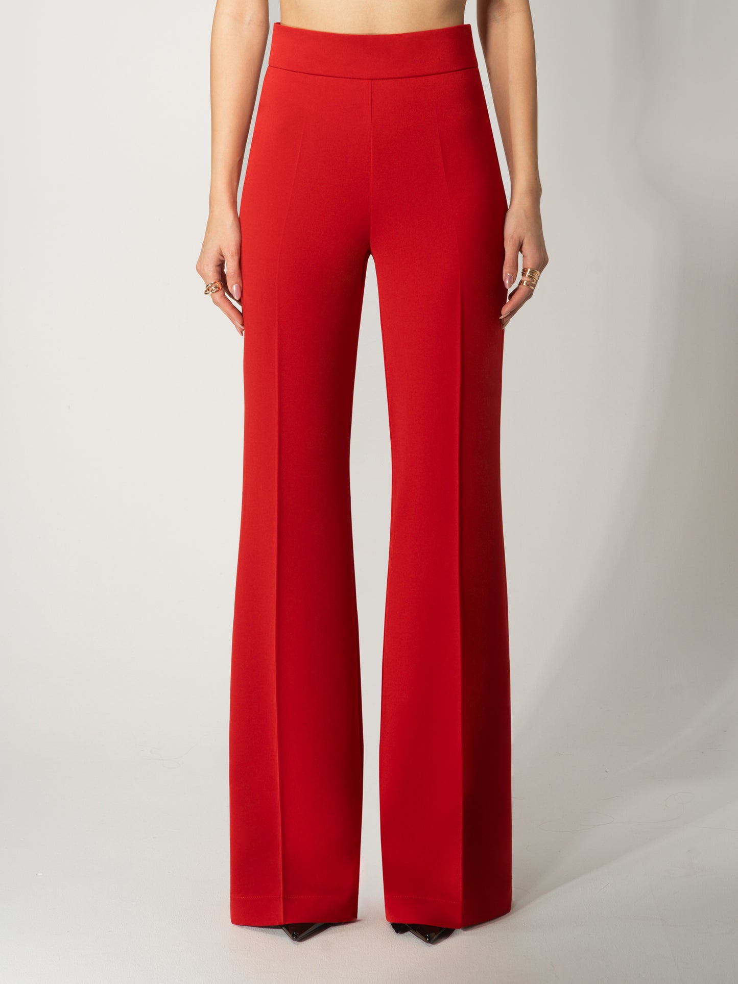 High-Waist Flared Trousers - Fierce Red