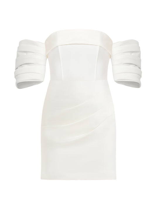 Devotion Mini Dress with Detachable Sleeves - Pearl White