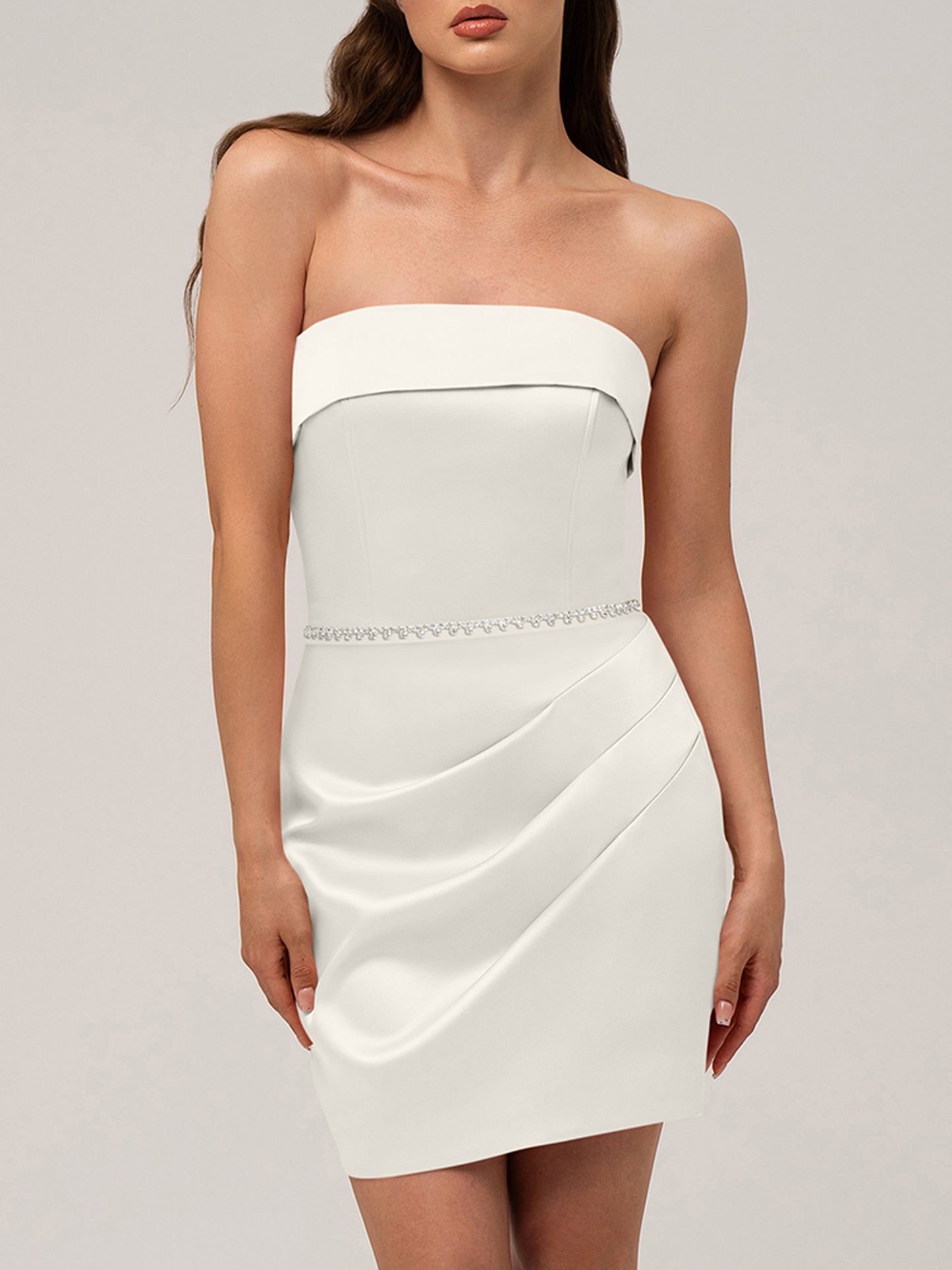 Devotion Mini Dress with Detachable Sleeves - Pearl White