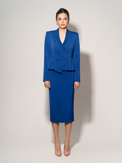 Double-Breasted Blazer With Pleated Details - Azure Blue