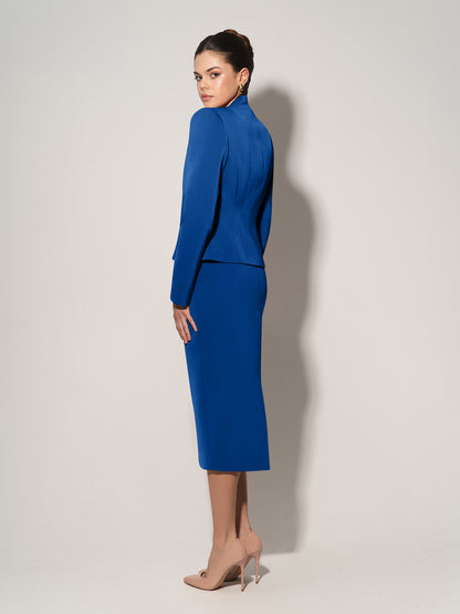 Double-Breasted Blazer With Pleated Details - Azure Blue
