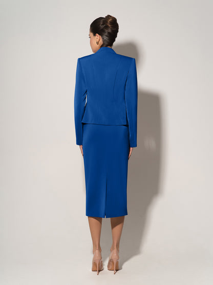 Double-Breasted Blazer With Pleated Details - Azure Blue