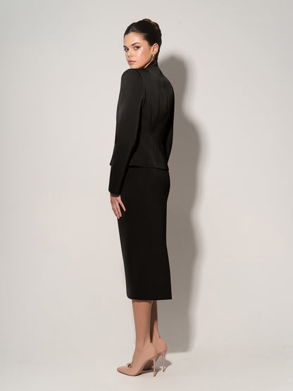 Double-Breasted Blazer With Pleated Details - Black