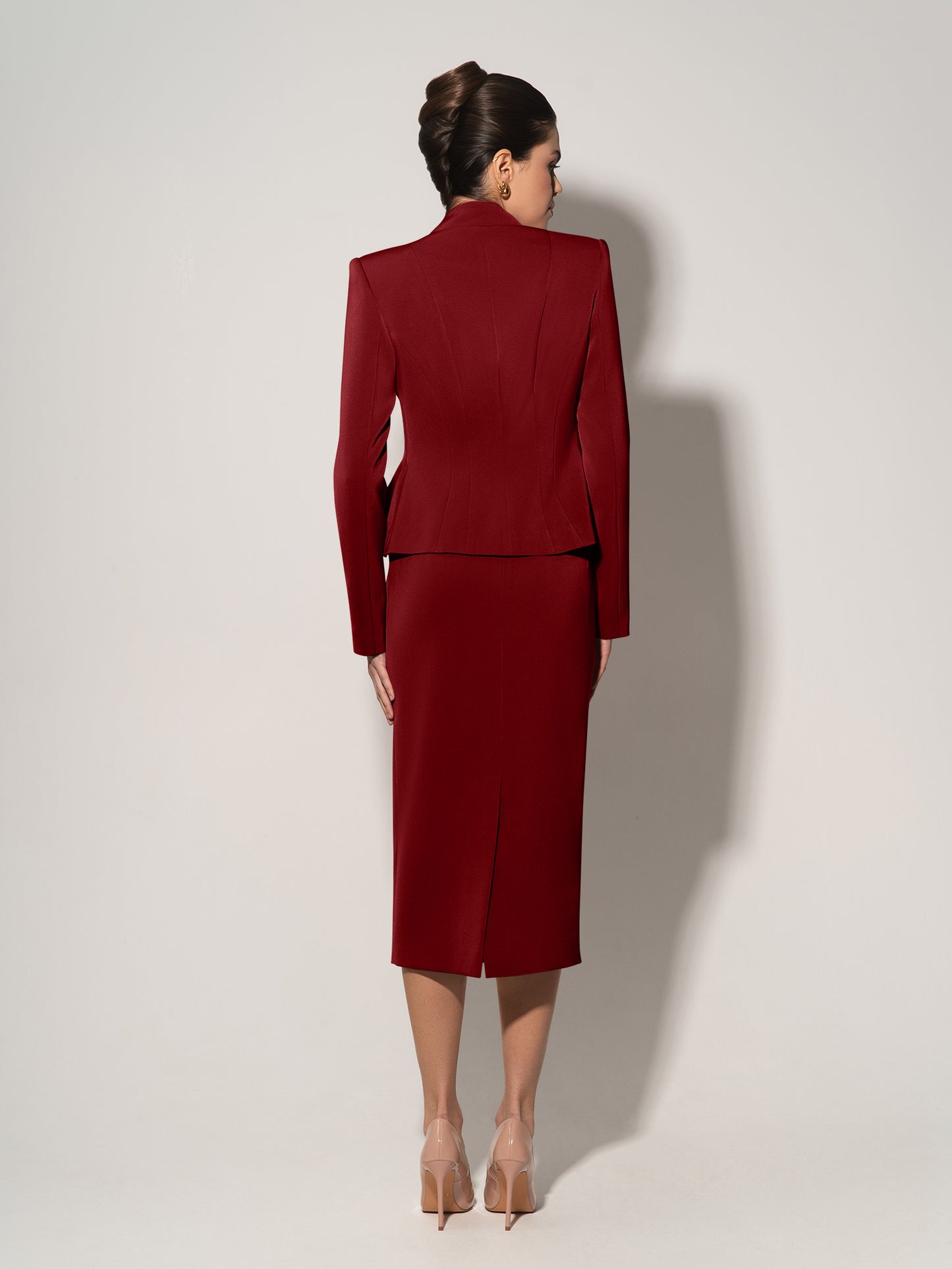 Double-Breasted Blazer With Pleated Details - Burgundy