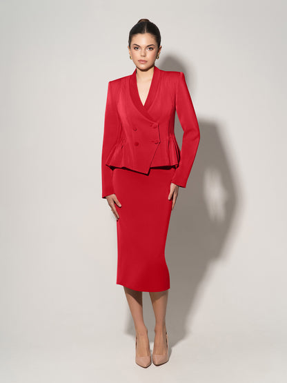 Double-Breasted Blazer With Pleated Details - Fierce Red